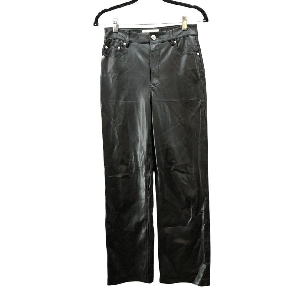 Zara Faux Leather High Rise Straight Pants Womens‎ 2 Black Relaxed